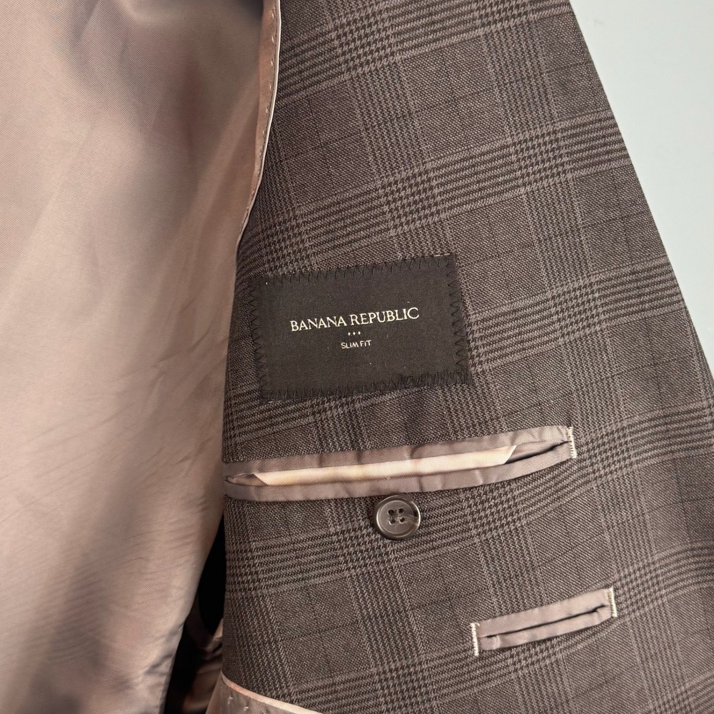 Banana Republic Men 46 Regular Gray Glen Plaid Slim Fit Sport Coat Blazer Jacket - Picture 4 of 11